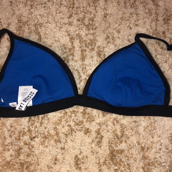DESIGN LAB Triangle Blue striped bikini top- Large - Picture 3 of 5